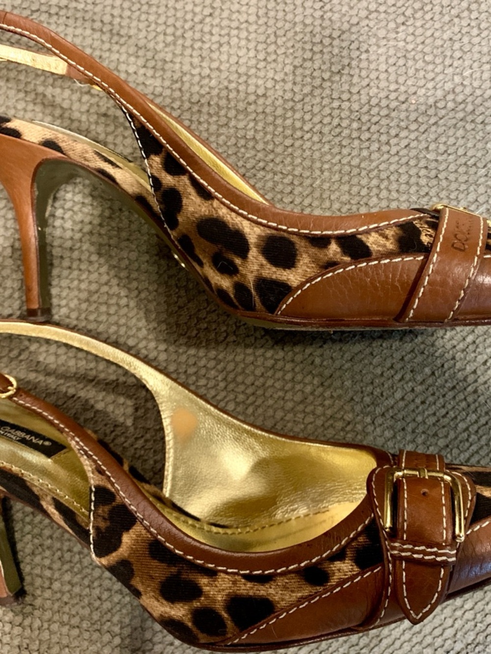 Dolce & Gabbana Leopard Print Pointed Slingback Heels - Brown/Gold - Picture 2 of 7